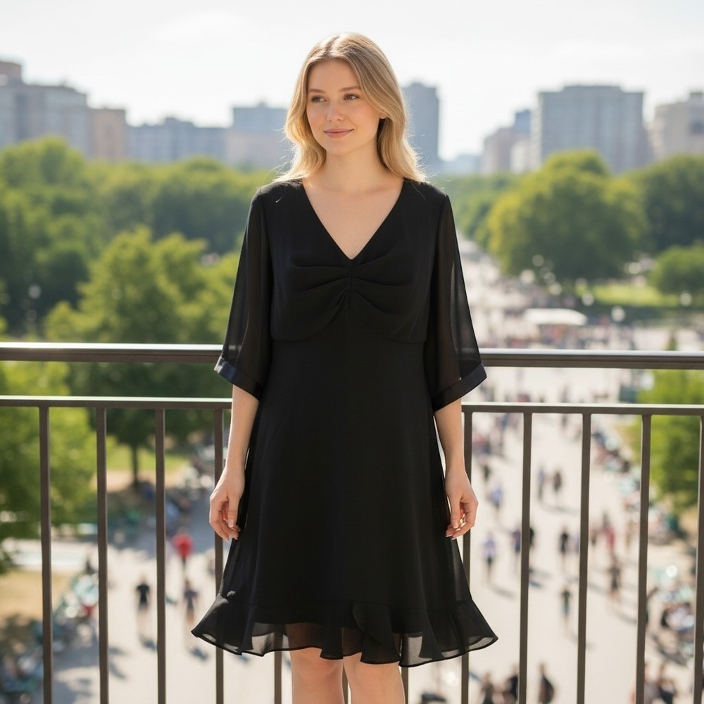 Onyx Nite By Wendye Chaitin vintage cocktail dress Chiffon Sweetheart Flutter 18